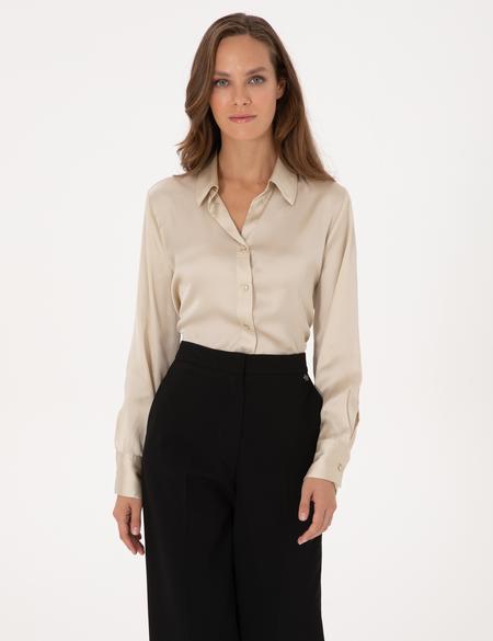 Kum Regular Fit Saten Uzun Kollu Gömlek - 50319346017