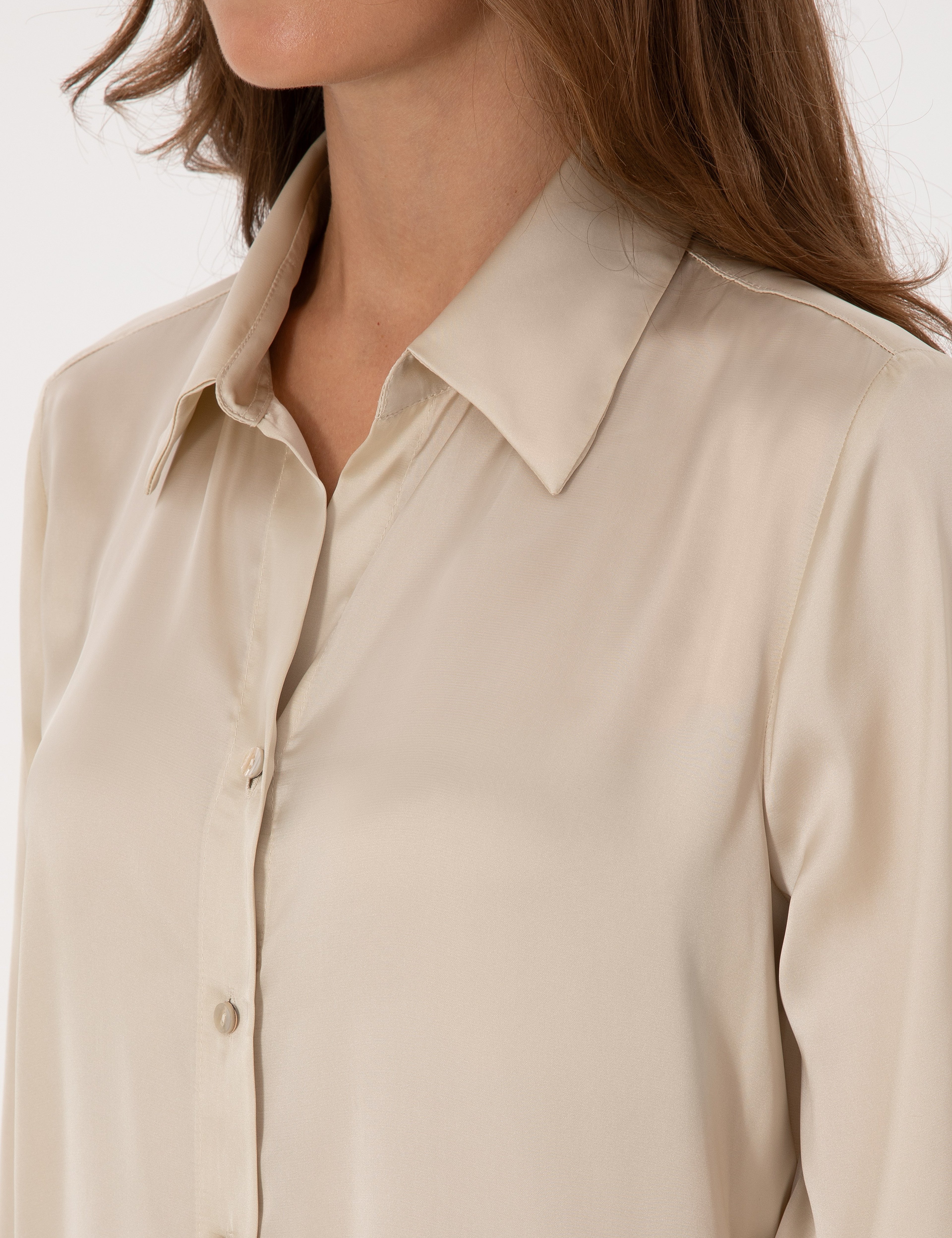 Kum Regular Fit Saten Uzun Kollu Gömlek - Image 7