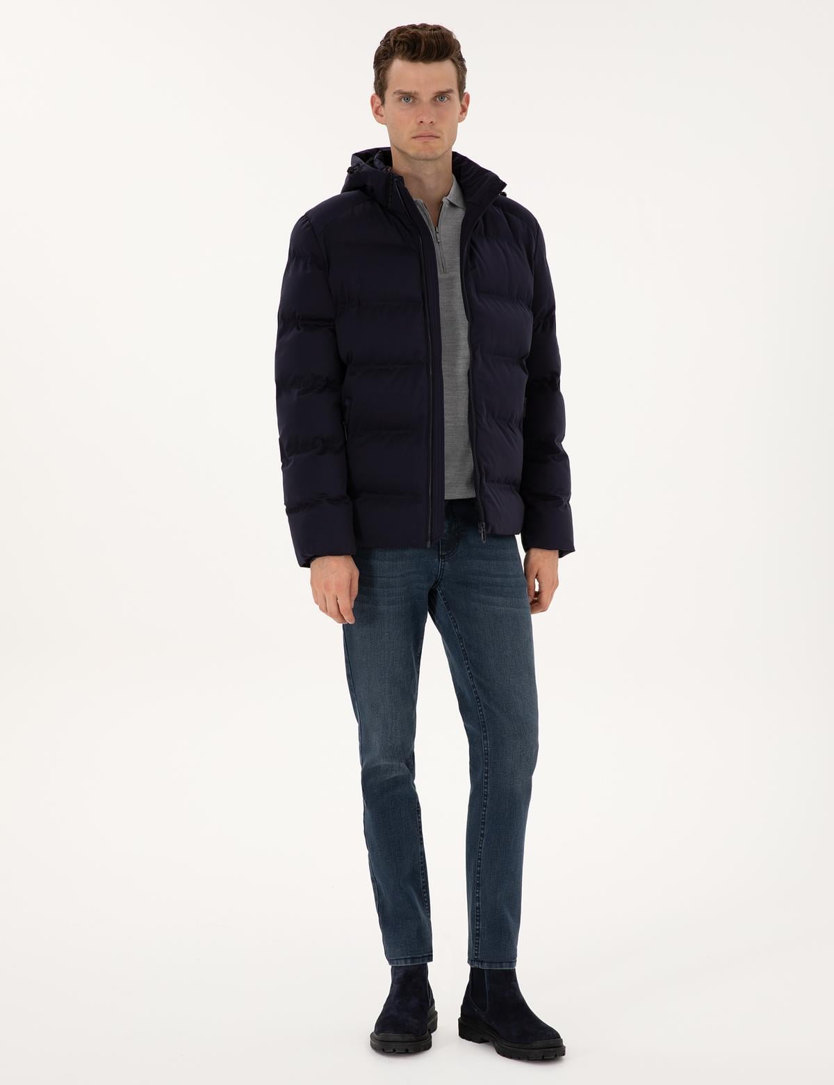 Lacivert Kapüşonlu Mont - 50313868022