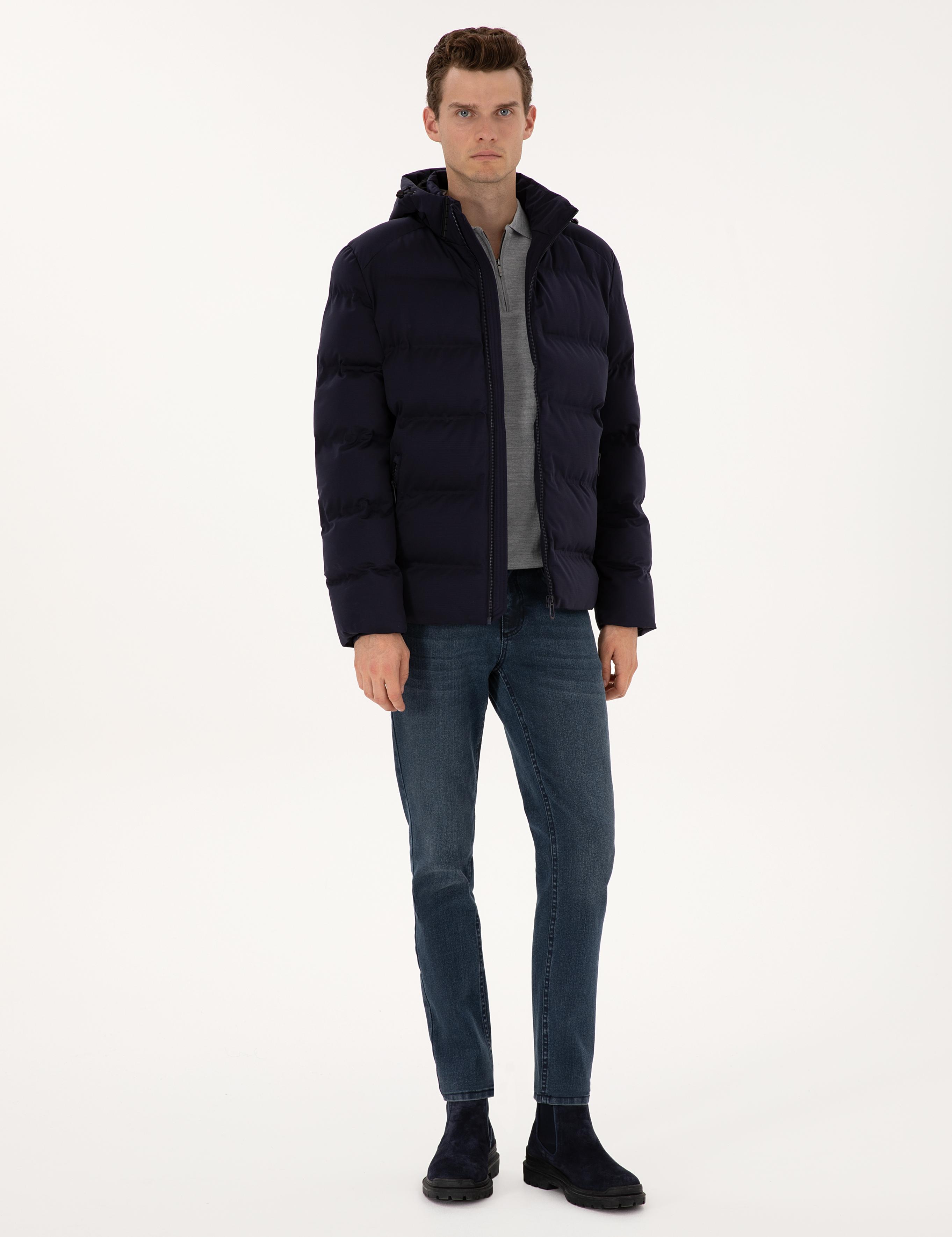 Lacivert Kapüşonlu Mont