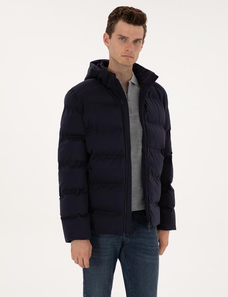 Lacivert Kapüşonlu Mont - 50313868022