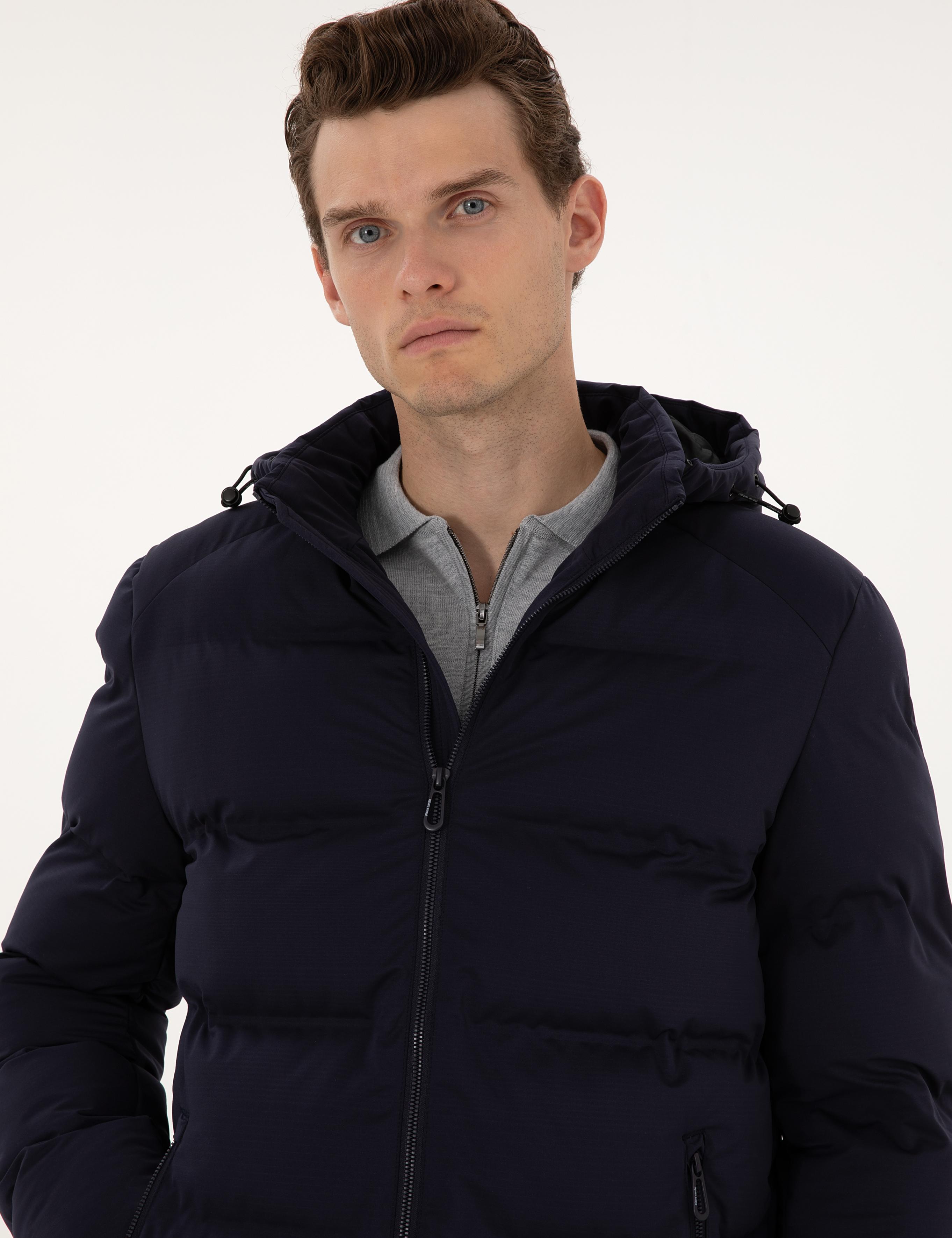 Lacivert Kapüşonlu Mont