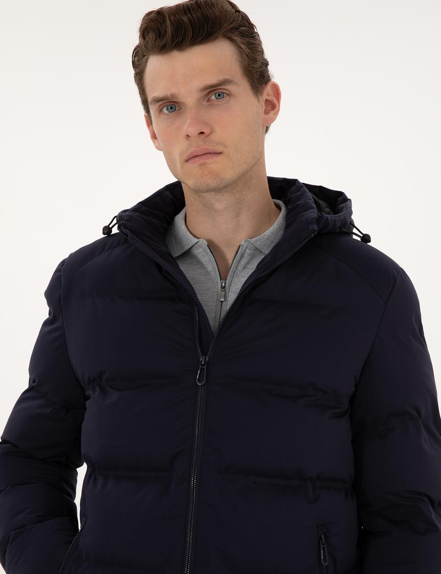 Lacivert Kapüşonlu Mont