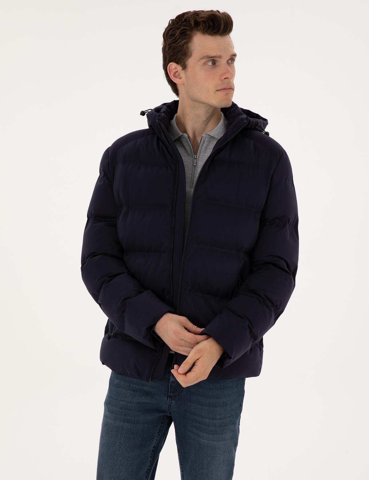 Lacivert Kapüşonlu Mont - 50313868022