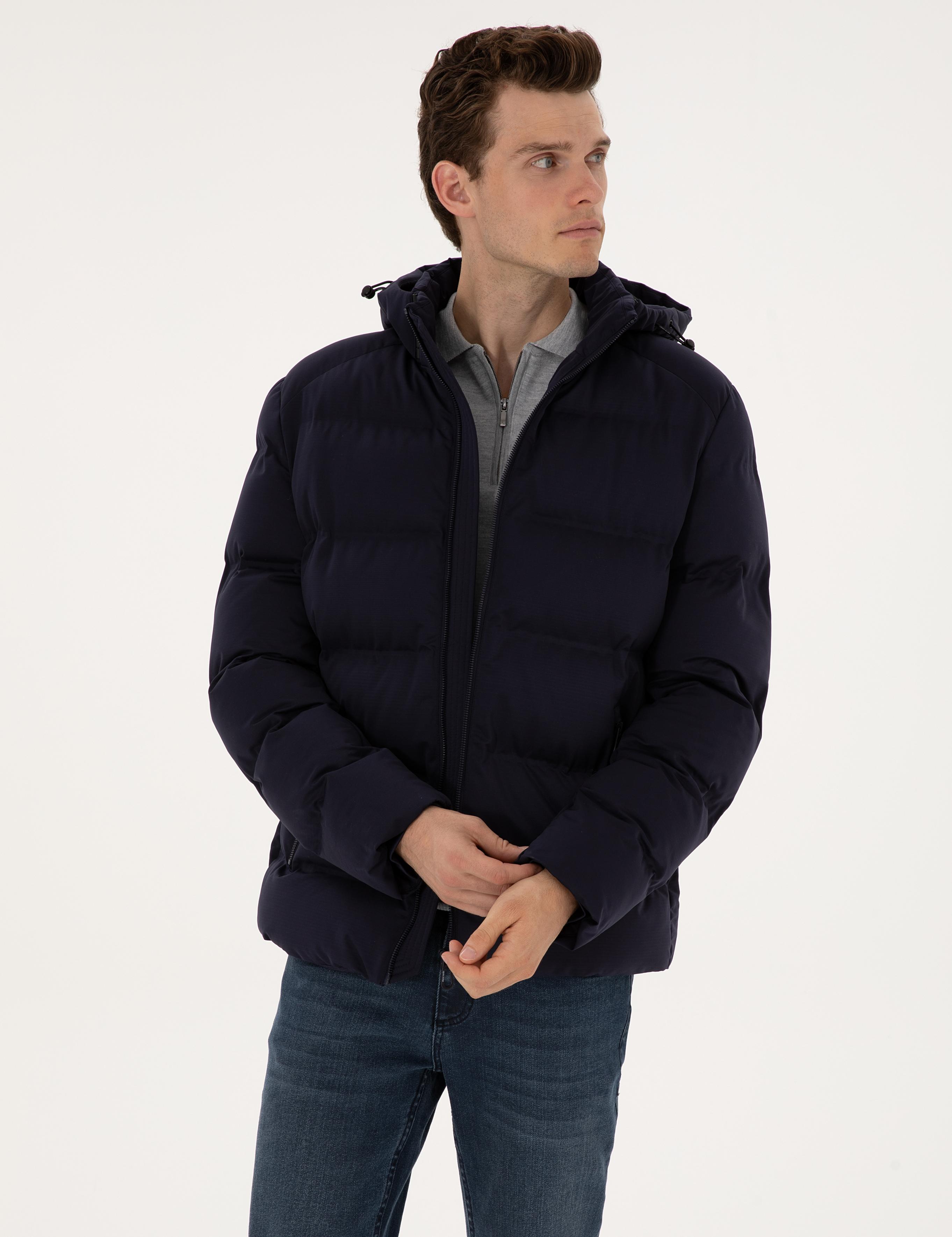 Lacivert Kapüşonlu Mont