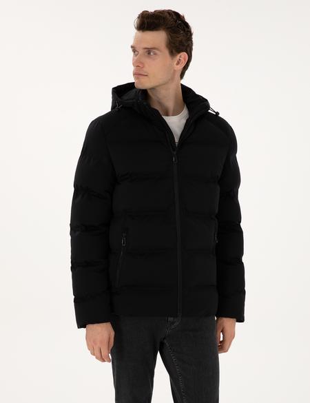 Siyah Kapüşonlu Mont - 50313868018