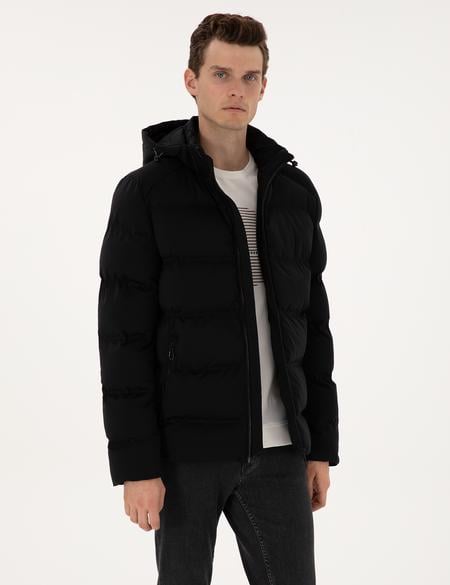 Siyah Kapüşonlu Mont - 50313868018