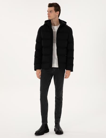 Siyah Kapüşonlu Mont - 50313868018