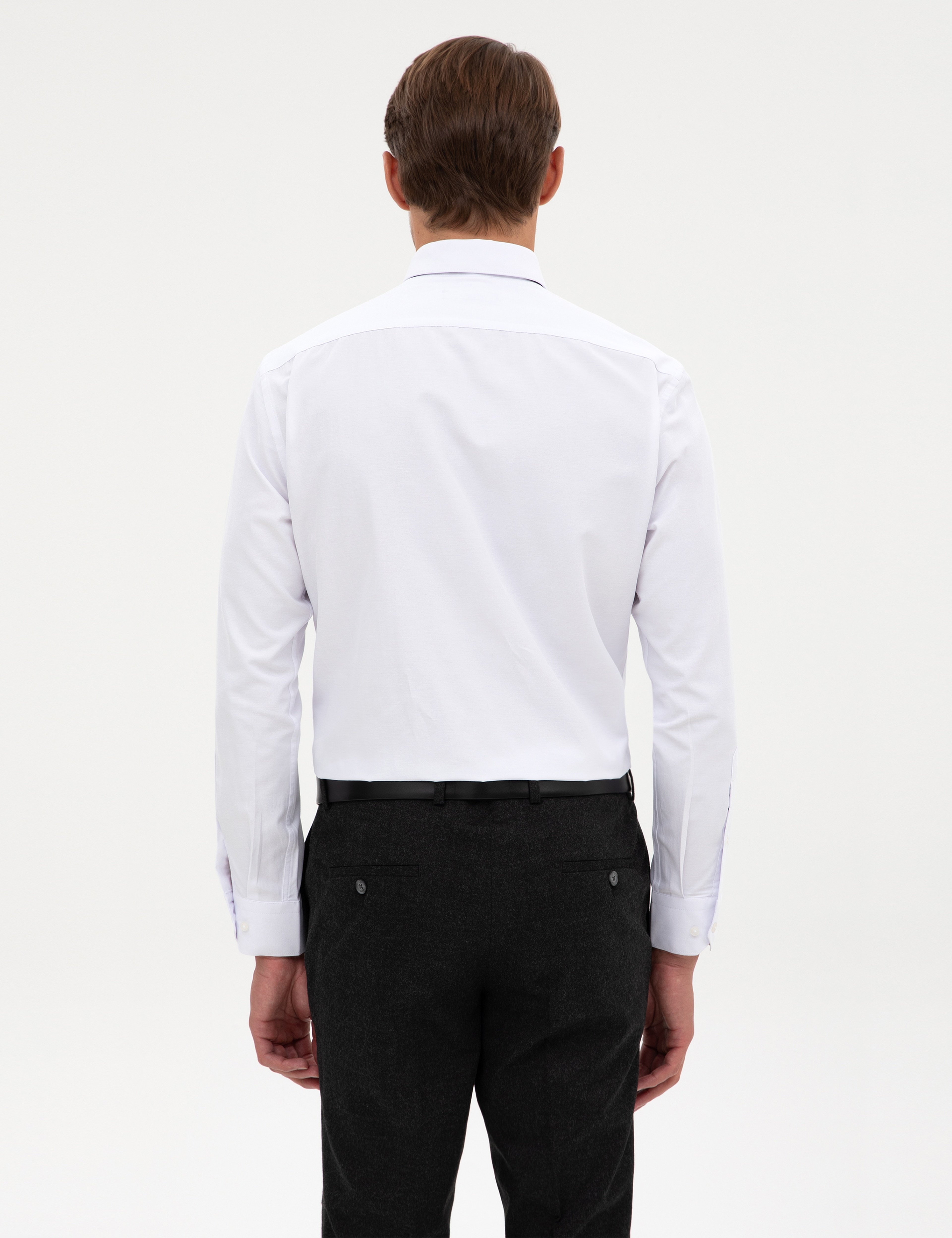 Beyaz Slim Fit Uzun Kollu Basic Gömlek - Image 5