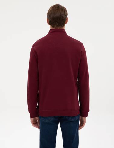 Bordo 3 İplik Regular Fit Fermuarlı Dik Yaka Basic Sweatshirt