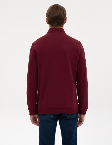Bordo 3 İplik Regular Fit Fermuarlı Dik Yaka Basic Sweatshirt - 50314044034