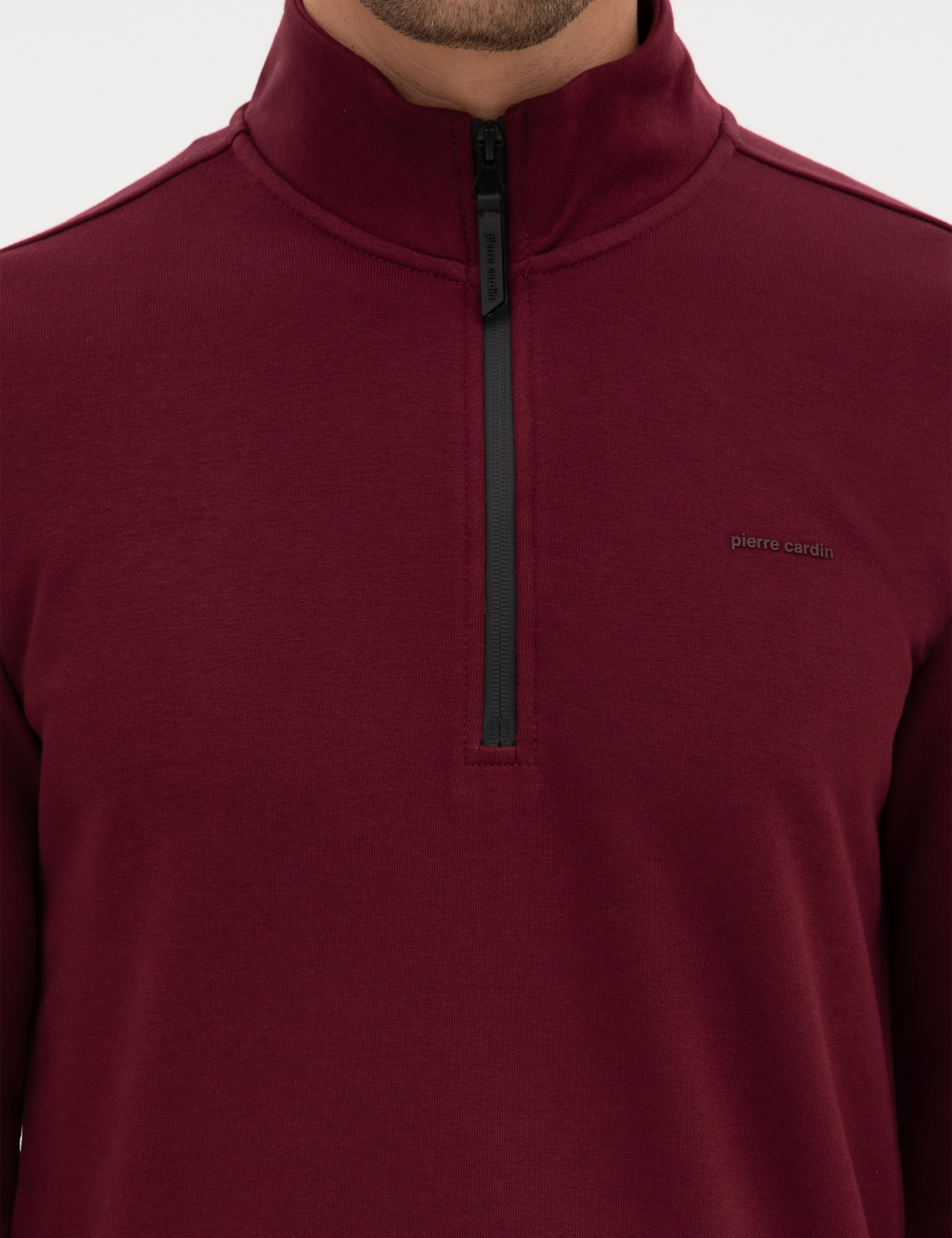 Bordo 3 İplik Regular Fit Fermuarlı Dik Yaka Basic Sweatshirt - Image 6