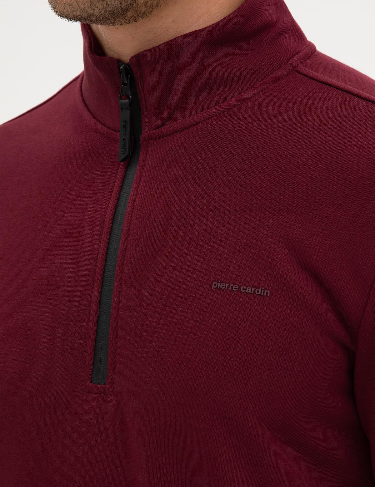 Bordo 3 İplik Regular Fit Fermuarlı Dik Yaka Basic Sweatshirt - 50314044034