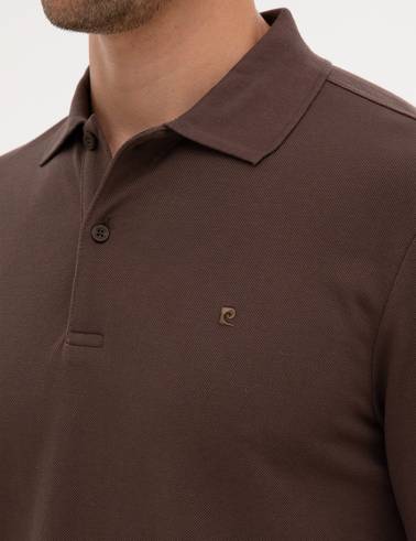 Koyu Kahverengi Slim Fit Kıvrılmaz Polo Yaka Basic Pike Sweatshirt