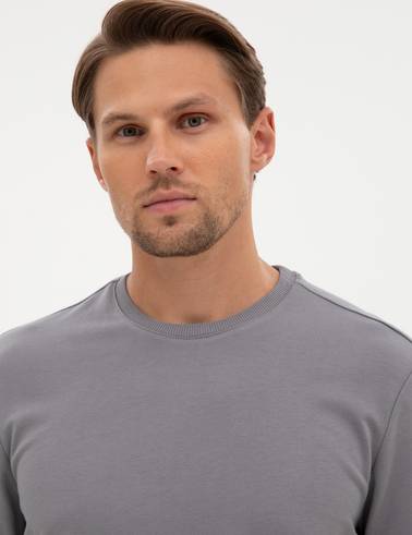 Gri 2 İplik Regular Fit Bisiklet Yaka Basic Sweatshirt