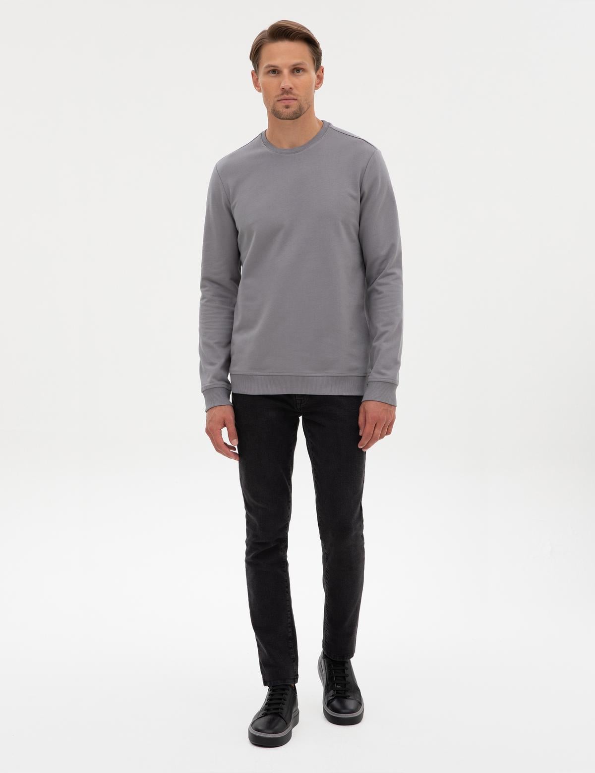 Gri 2 İplik Regular Fit Bisiklet Yaka Basic Sweatshirt - 50314054084