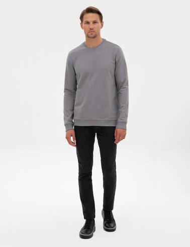 Gri 2 İplik Regular Fit Bisiklet Yaka Basic Sweatshirt