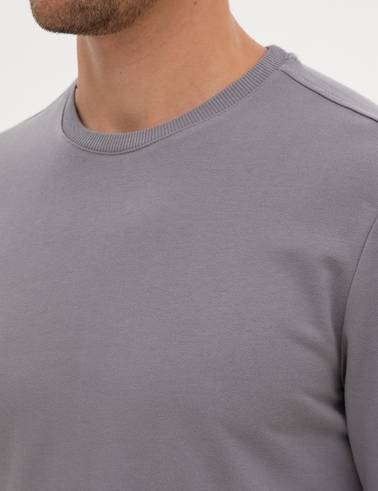 Gri 2 İplik Regular Fit Bisiklet Yaka Basic Sweatshirt