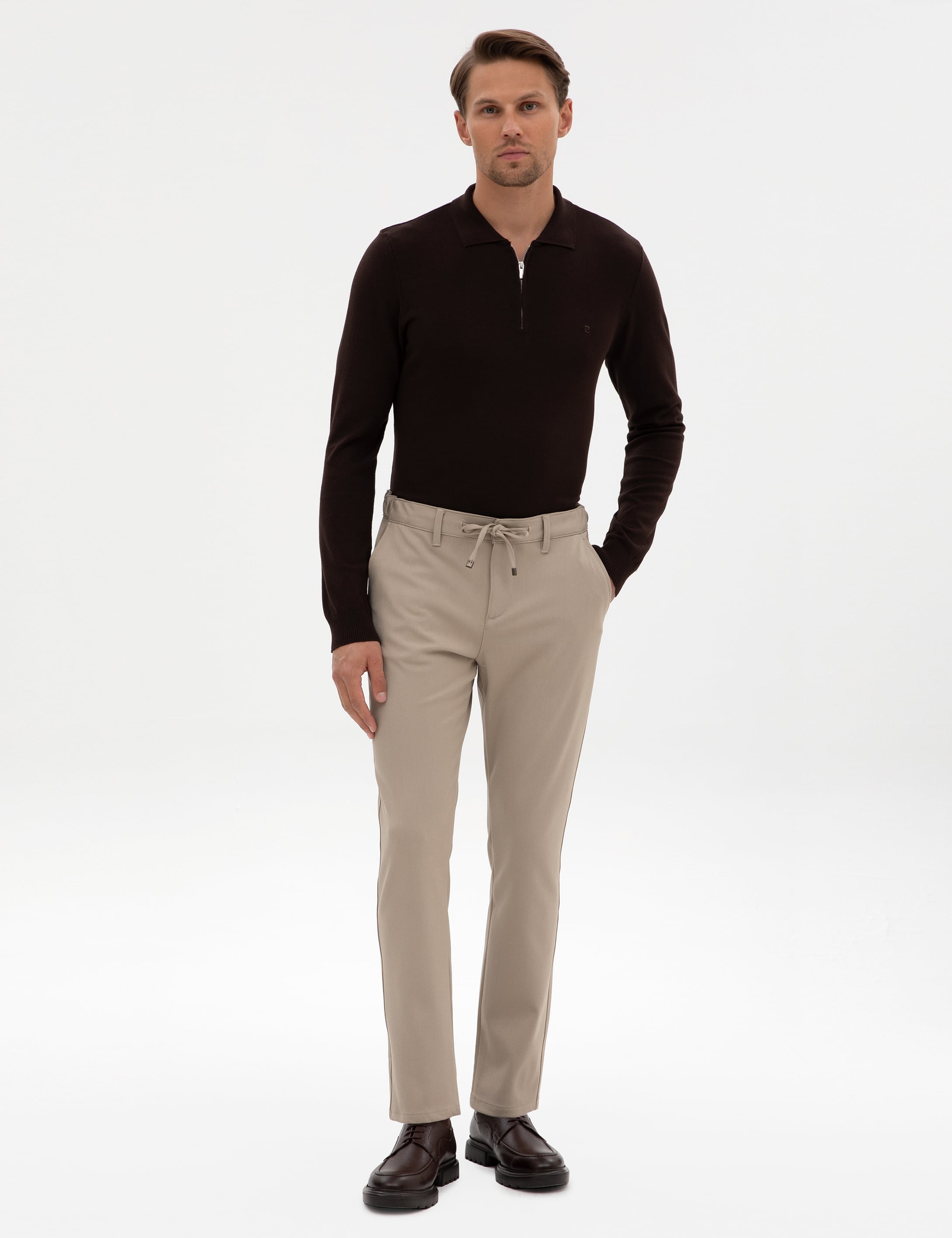 Bej Slim Fit Kanvas Pantolon