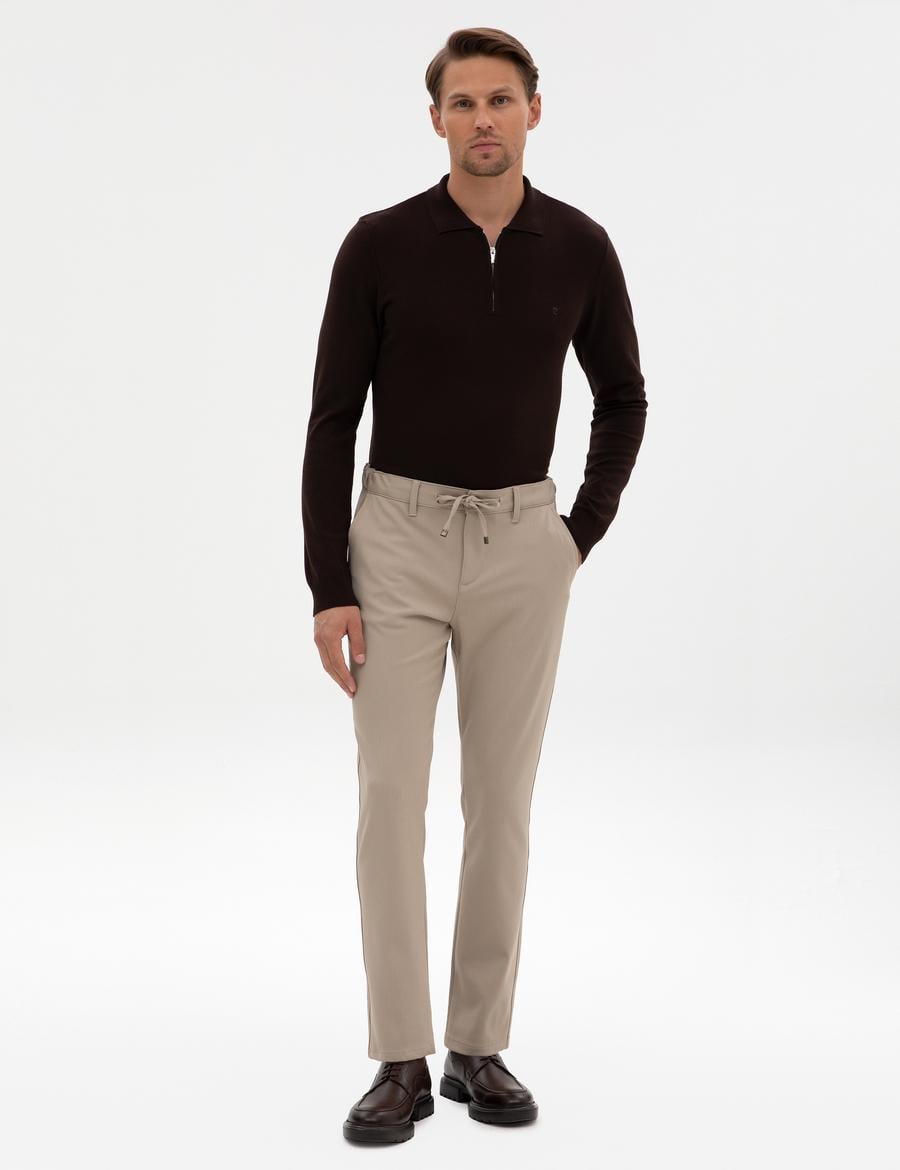 Bej Slim Fit Kanvas Pantolon
