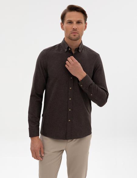 Kahverengi Flanel Dokulu Slim Fit Uzun Kollu Gömlek - 50316751035