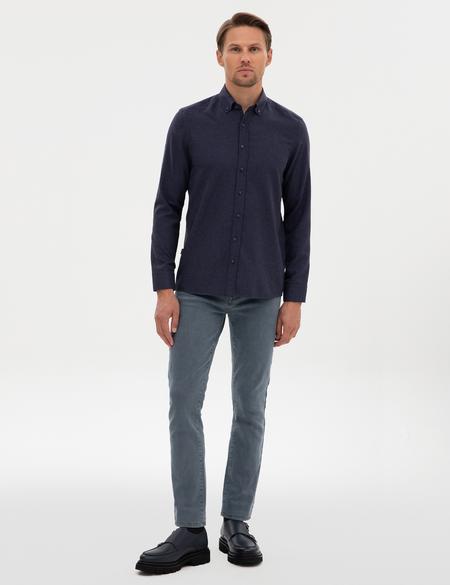 Lacivert Flanel Dokulu Slim Fit Uzun Kollu Gömlek - 50316751023