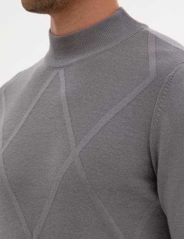 Gri Slim Fit Yarım Balıkçı Yaka Triko Kazak