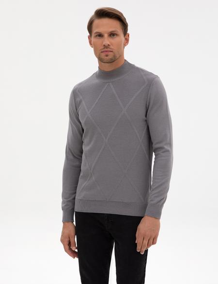 Gri Slim Fit Yarım Balıkçı Yaka Triko Kazak - 50317520007