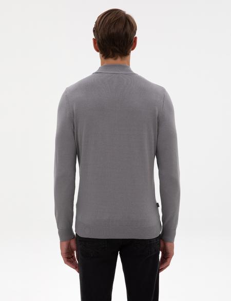 Gri Slim Fit Yarım Balıkçı Yaka Triko Kazak - 50317520007