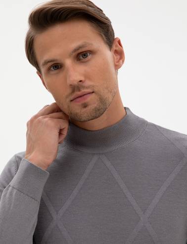 Gri Slim Fit Yarım Balıkçı Yaka Triko Kazak