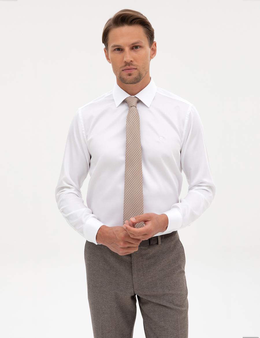 Beyaz Non Iron Kolay Ütülenebilir Slim Fit Gömlek