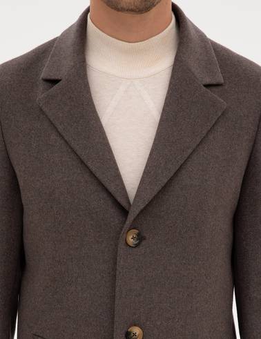 Kahverengi Ex. Slim Fit Yün Karışımlı Kaşe Kaban