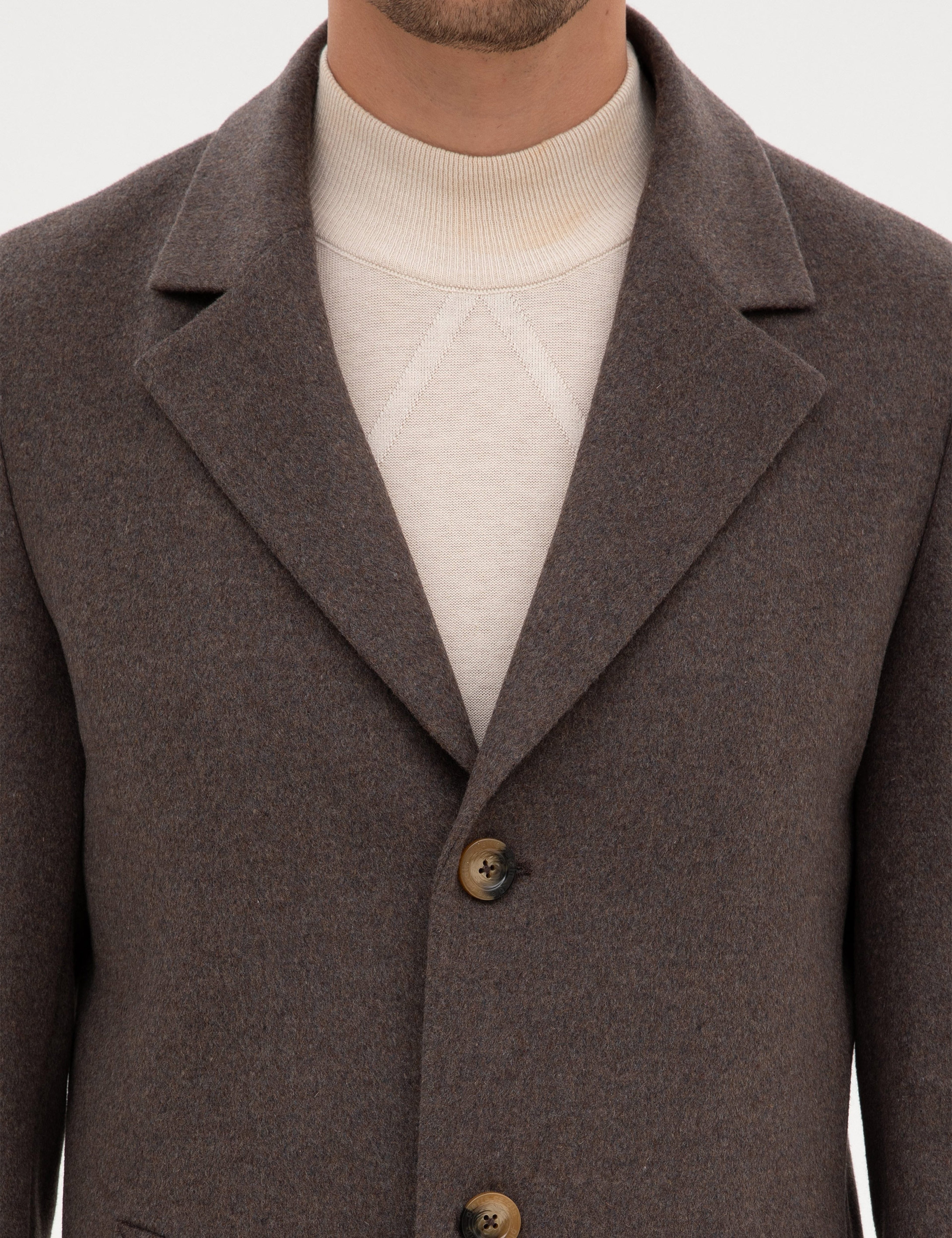 Kahverengi Ex. Slim Fit Yün Karışımlı Kaşe Kaban - Image 7