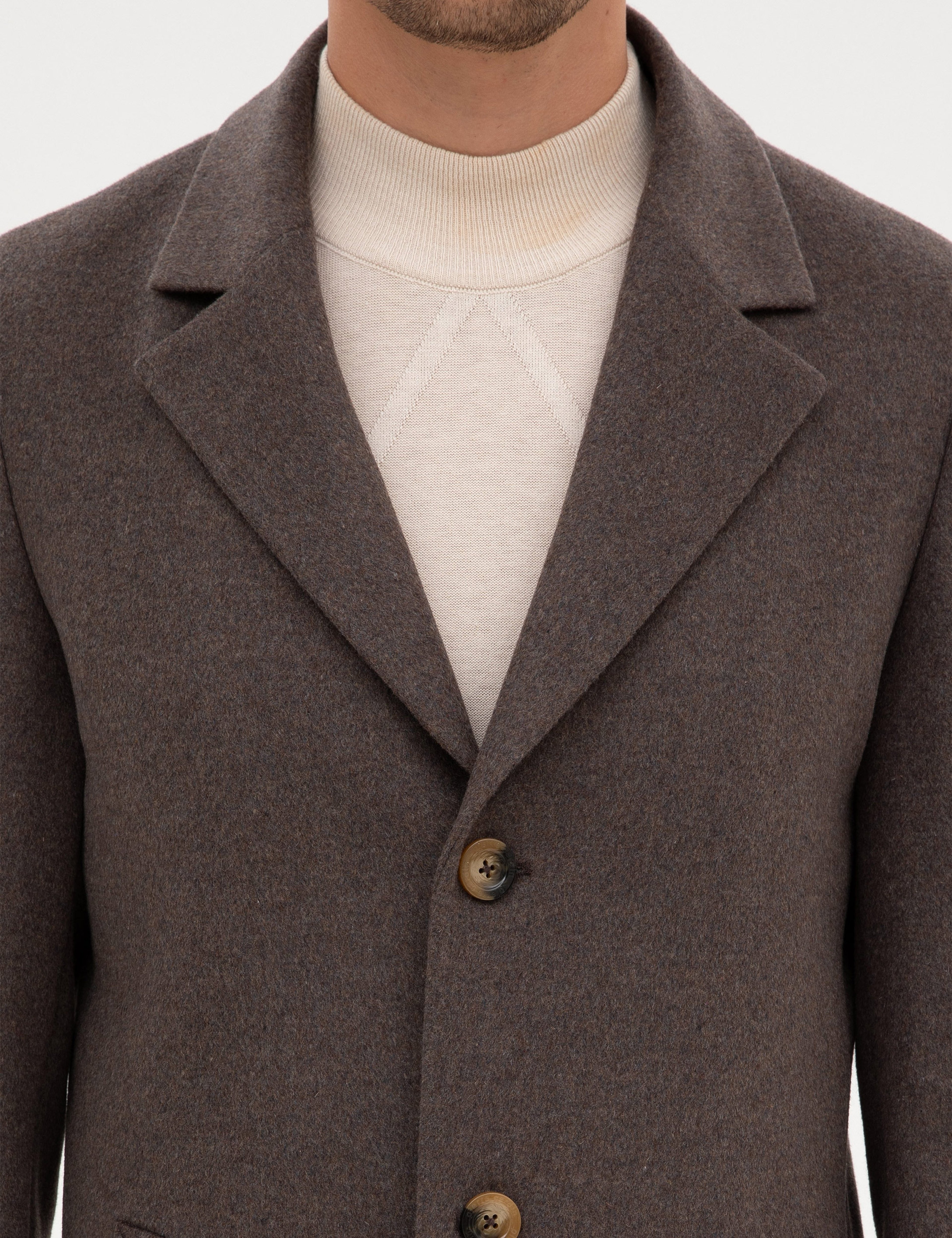 Kahverengi Ex. Slim Fit Yün Karışımlı Kaşe Kaban