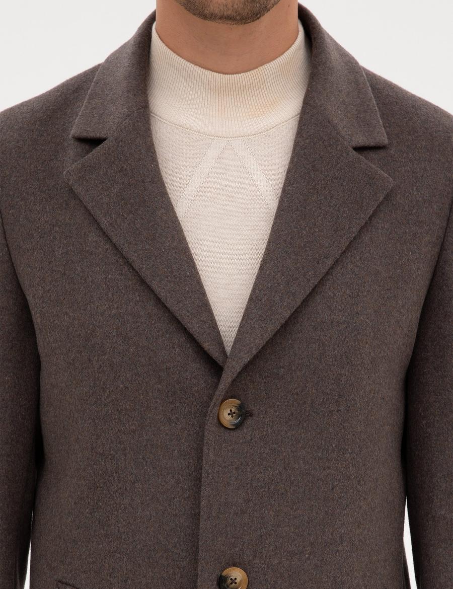 Kahverengi Ex. Slim Fit Kaşe Kaban