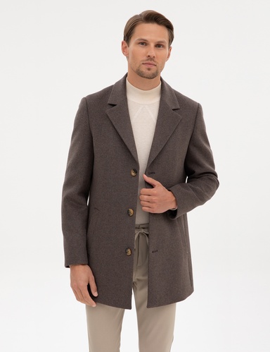 Kahverengi Ex. Slim Fit Yün Karışımlı Kaşe Kaban
