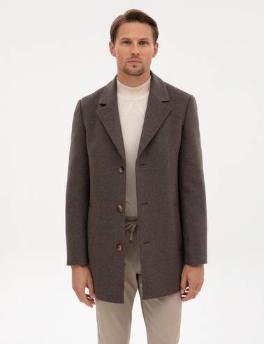 Kahverengi Ex. Slim Fit Yün Karışımlı Kaşe Kaban