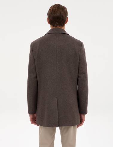 Kahverengi Ex. Slim Fit Yün Karışımlı Kaşe Kaban