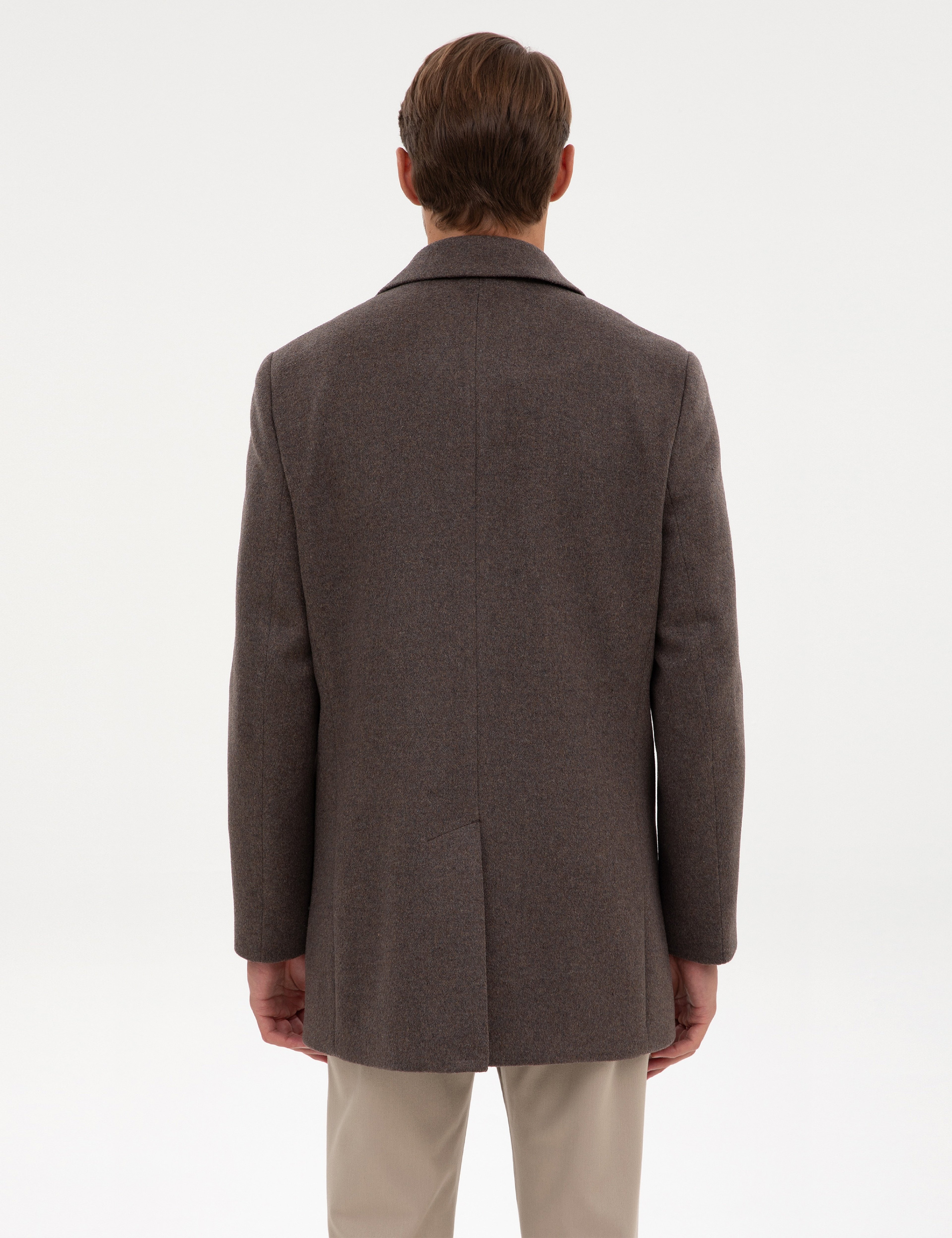 Kahverengi Ex. Slim Fit Yün Karışımlı Kaşe Kaban