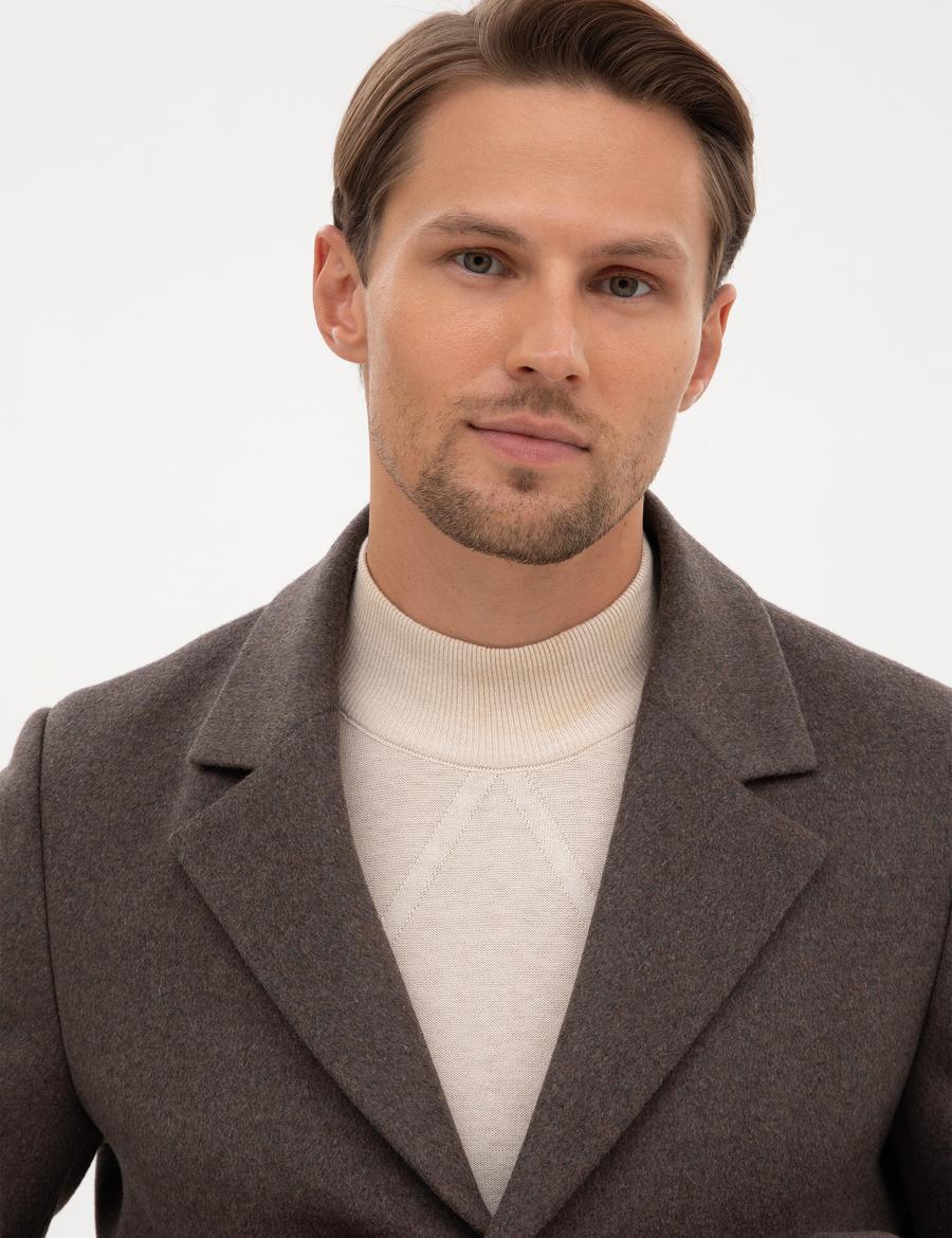 Kahverengi Ex. Slim Fit Kaşe Kaban