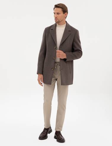 Kahverengi Ex. Slim Fit Yün Karışımlı Kaşe Kaban