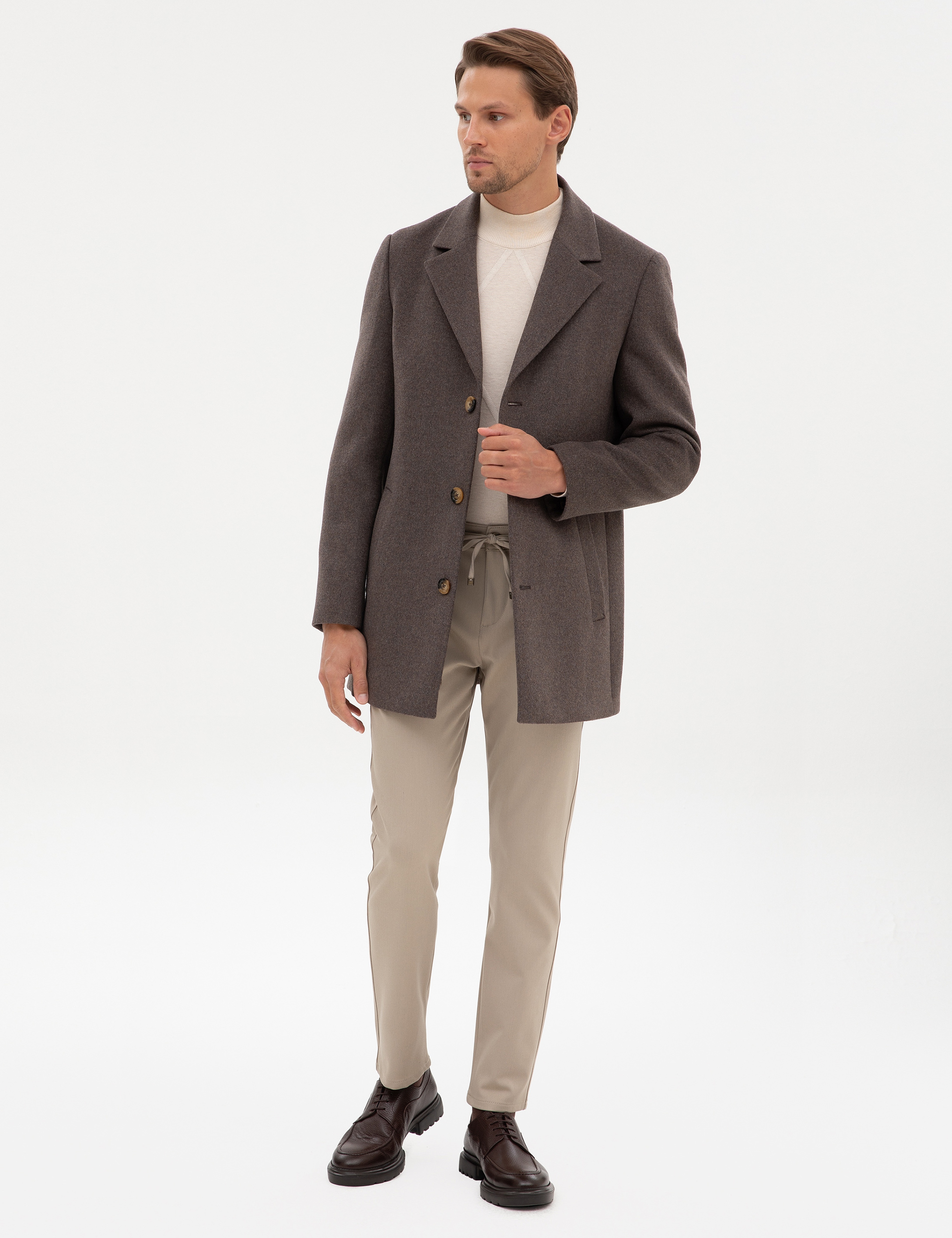 Kahverengi Ex. Slim Fit Yün Karışımlı Kaşe Kaban - Image 4