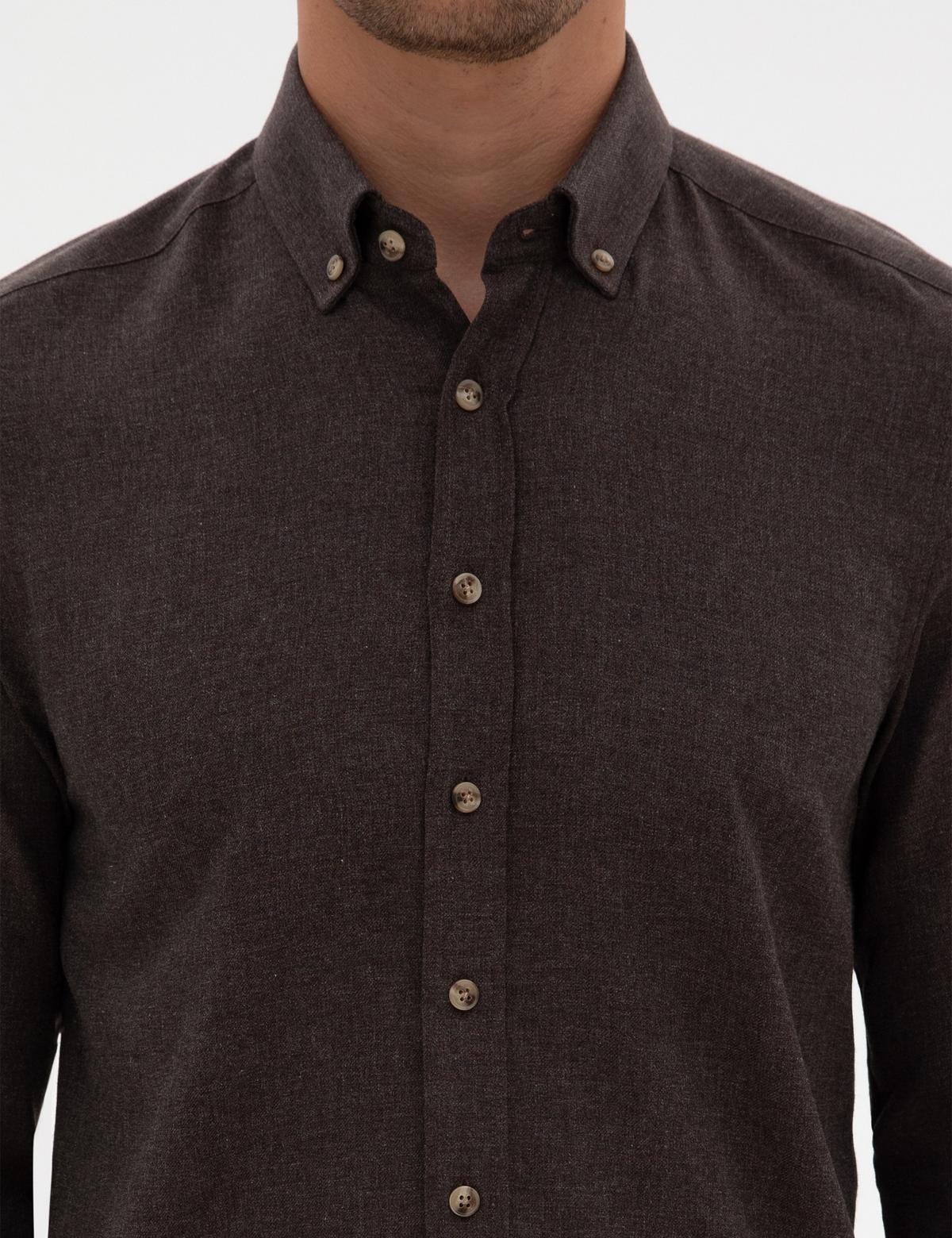 Kahverengi Flanel Dokulu Slim Fit Uzun Kollu Gömlek - 50316751035
