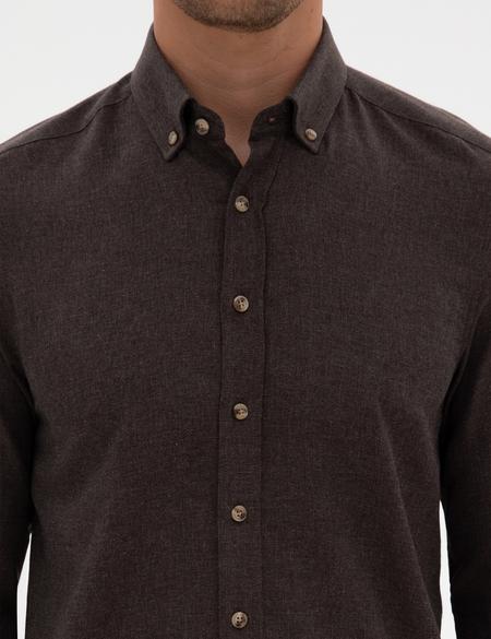 Kahverengi Flanel Dokulu Slim Fit Uzun Kollu Gömlek - 50316751035