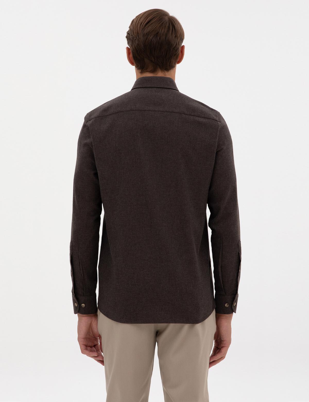 Kahverengi Flanel Dokulu Slim Fit Uzun Kollu Gömlek - 50316751035