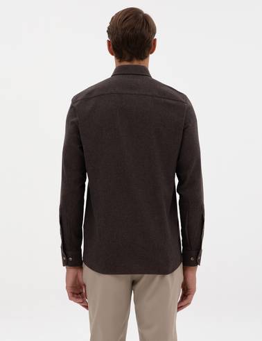 Kahverengi Flanel Dokulu Slim Fit Uzun Kollu Gömlek