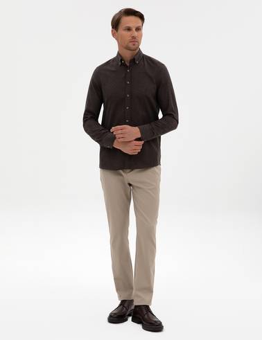 Kahverengi Flanel Dokulu Slim Fit Uzun Kollu Gömlek