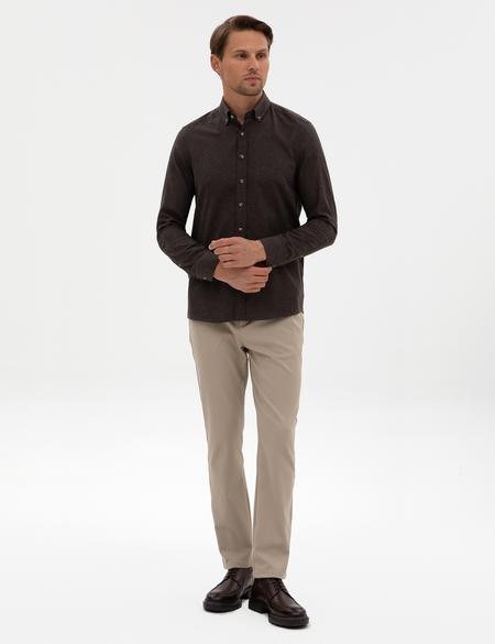 Kahverengi Flanel Dokulu Slim Fit Uzun Kollu Gömlek - 50316751035