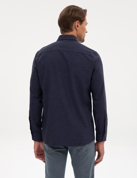 Lacivert Flanel Dokulu Slim Fit Uzun Kollu Gömlek - 50316751023