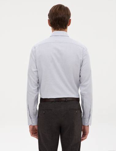 Açık Lacivert Mikro Desenli Fashion Yaka Slim Fit Gömlek